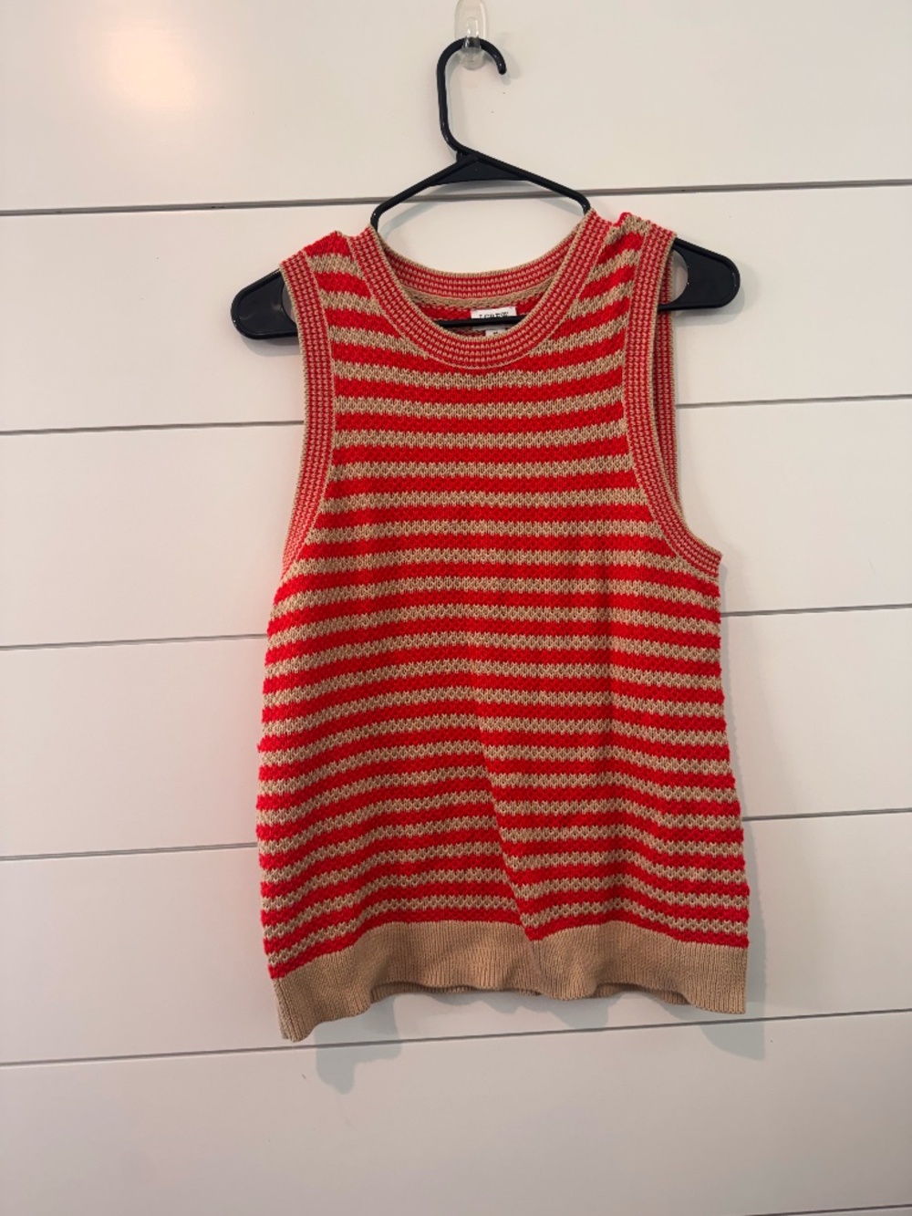 J.Crew Red Tan Striped Cotton Knit Sweater Tank Top Size M